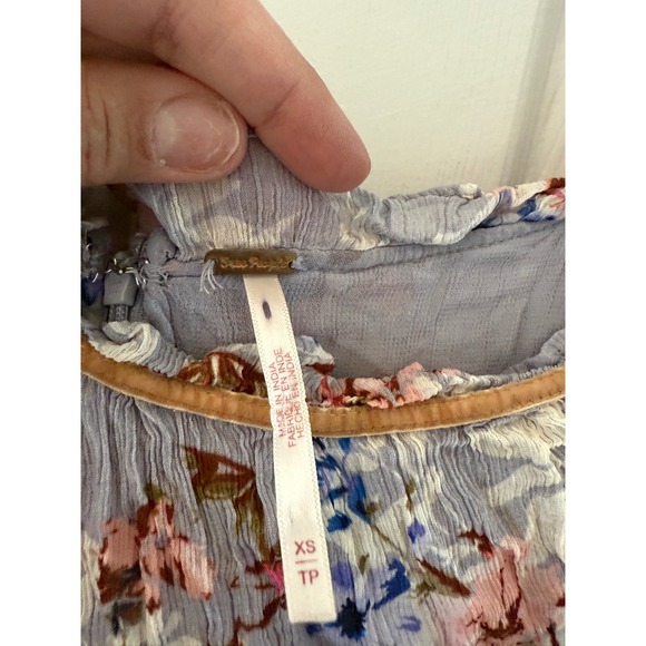 Free People‎ Marney Mini Dress XS Gray Floral Velvet Trim Boho Romant - Picture 6 of 12